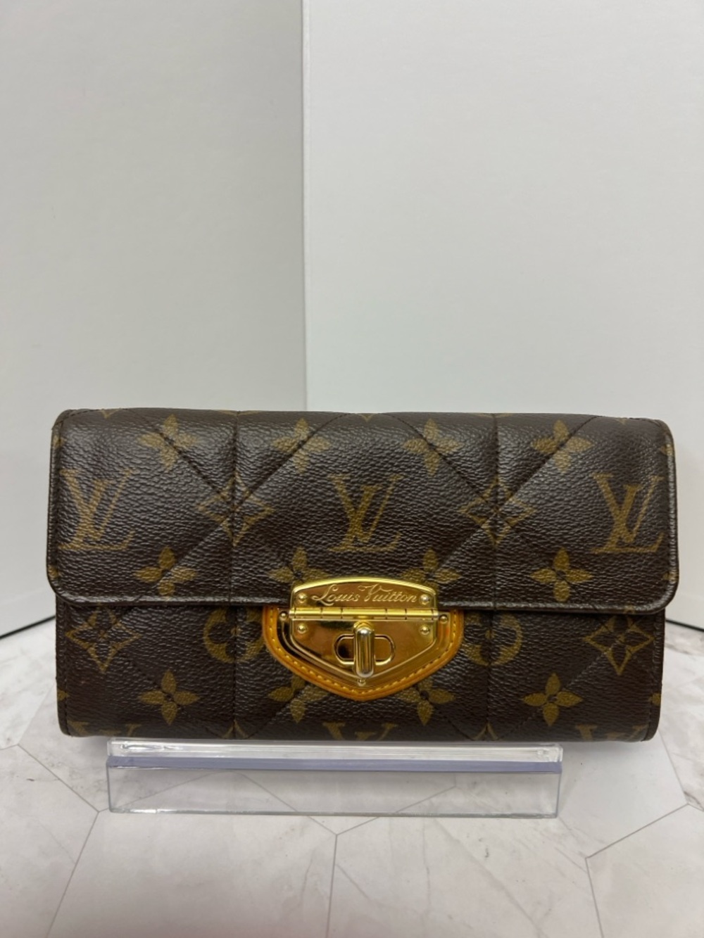 Louis Vuitton Etoile Brown Monogram Quilted Flap Wallet/Clutch w/ Gold-Tone Lock